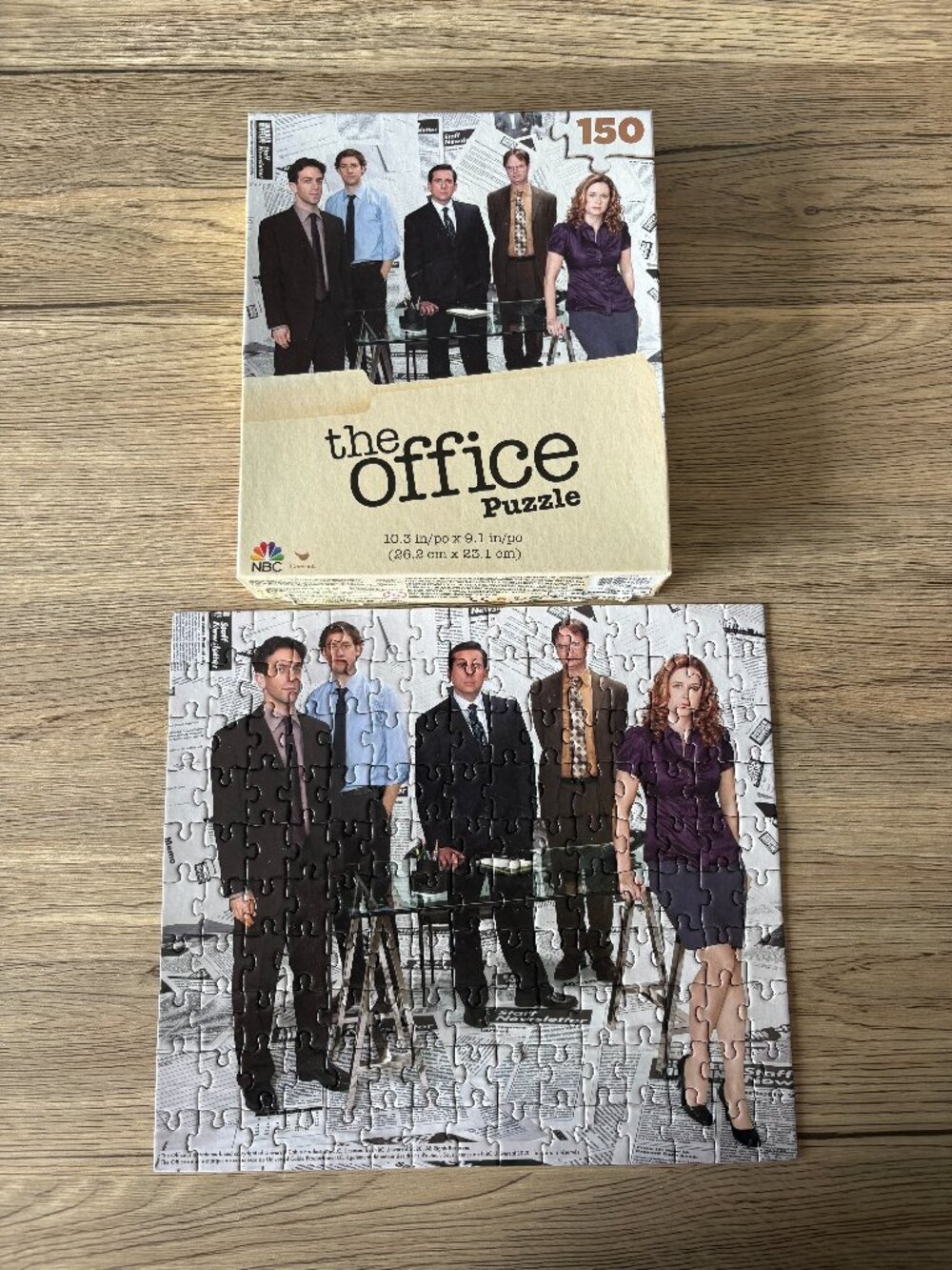 The Office 150 piece puzzle featuring the main cast. Size: 10.3 in x 9.1 in